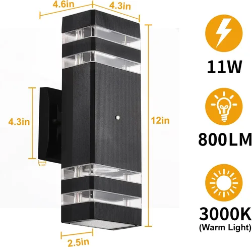Miniatura 6 de DASTOR Lámpara de pared para exteriores del anochecer al amanecer, luz blanca cálida de 3000 K hacia arriba y hacia abajo, aplique de pared al aire