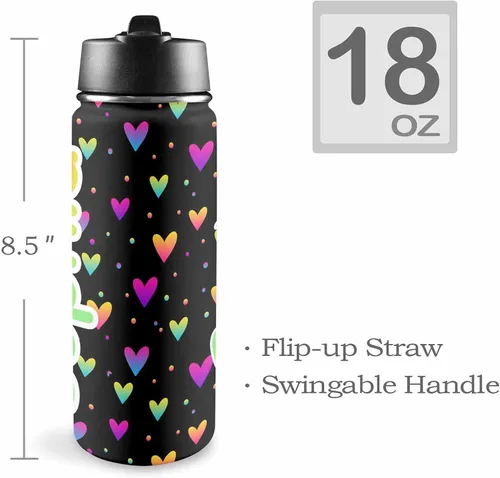 Miniatura 6 de Botellas de agua personalizadas para niñas, de acero inoxidable con aislamiento de doble pared con pajita, botella de agua de color degradado