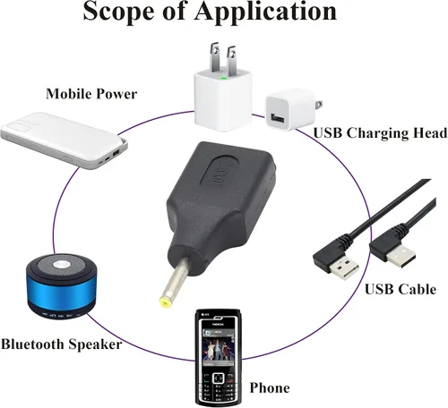 Miniatura 5 de Paquete de 2 adaptadores de corriente CC de 2.5 × 0.028 in a USB CC USB 2.0 A hembra a CC 2.5 × 0.028 in macho 5 V CC conector de barril de carga