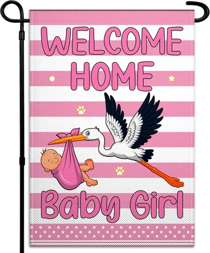 Bandera de jardín con texto en inglés «Welcome Home Baby Garden Flag» de 12 x 18 pulgadas, banderas de jardín de doble cara de 3 capas, bandera de