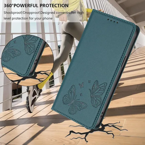 Miniatura 29 de Butterfly Embossed Leather Wallet Flip Case for Motorola Moto E22i 4G, Magnetic Closure, RFID Blocking Cover, Card Holder Black.