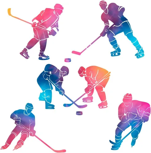 SUPERDANT Adhesivo de pared con degradado de color con jugador de hockey, arte de PVC, calcomanías de pared extraíbles y murales, decoración de
