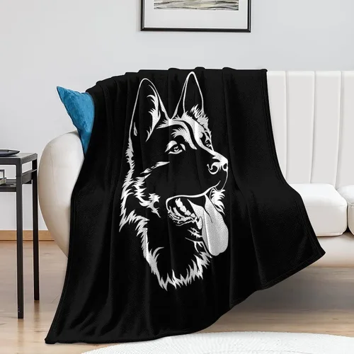 Miniatura 7 de Manta de franela de pastor alemán negro suave y cálida para sala de estar, sofá cama
