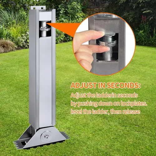 Miniatura 7 de Par de niveladores de escalera para escalera de extensión, nivelador de suelo de pierna de escalera de extensión ajustable, con poste de acero