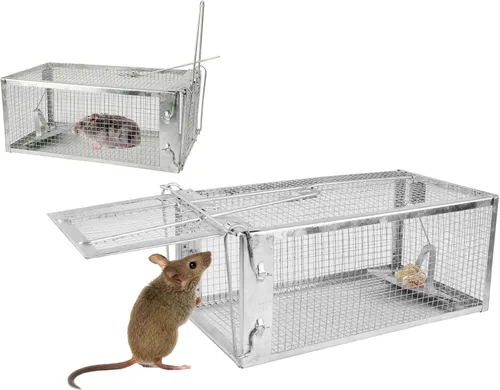 Miniatura 11 de TeqHome Trampa de jaula humana para ratas de 2 puertas, jaula de metal para animales vivos, pequeñas jaulas para roedores de liberación de capturas