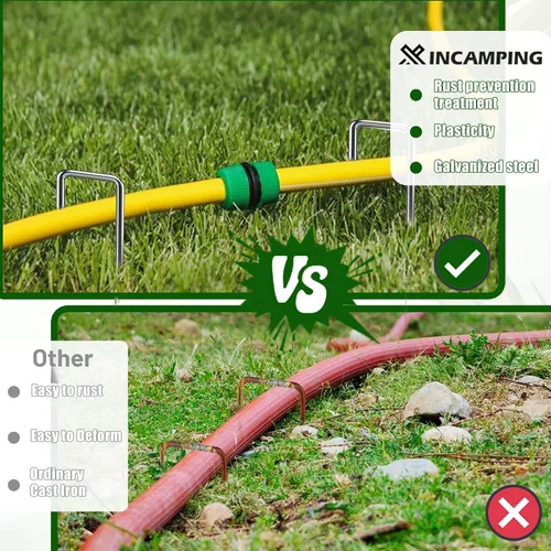 Miniatura 6 de Paquete de 52 grapas de paisaje de calibre 11, estacas de jardín galvanizadas resistentes de 6 pulgadas, estacas ajustables en forma de U a prueba