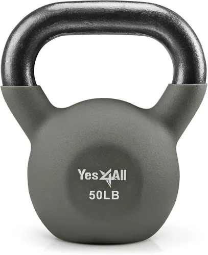 Miniatura 8 de Yes4All Pesas rusas, pesas rusas de hierro fundido recubiertas de neopreno de 5-65 LB, asa de agarre ancho y fondo plano para balanceos, B. 10