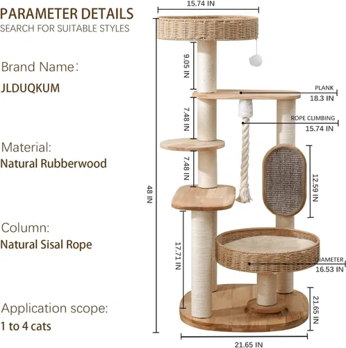 Miniatura 6 de Árbol de madera para gatos grandes, torre alta para gatos con poste rascador para gatos de interior, condominio para gatos de varios niveles