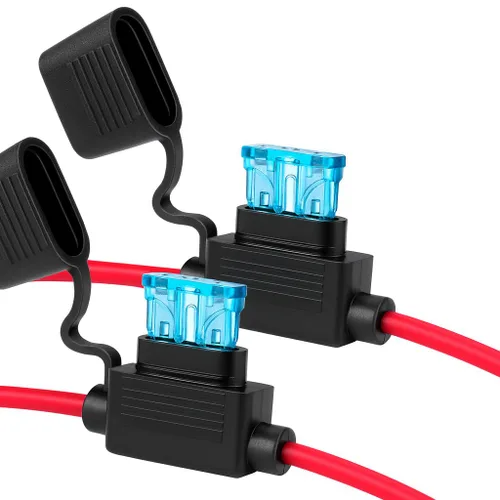 MGI SpeedWare Fusible de hoja ATO ATC de 15 amperios con arnés de portafusibles en línea de 14 AWG (paquete de 2)