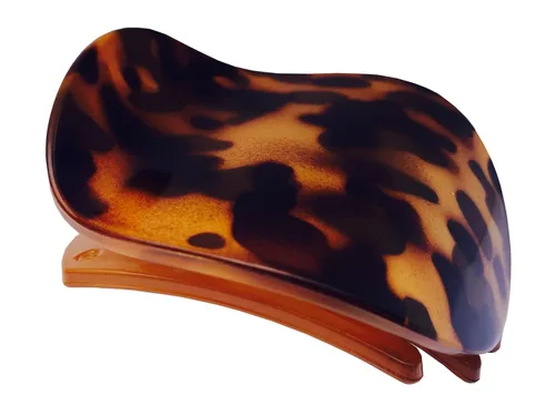 Miniatura 12 de Parcelona France Onde Leopard Tortoise Shell Clear Celluloid Side Slide en agarre seguro pinza de pelo fino de pato para yoga -2 3/4 pulgadas marrón