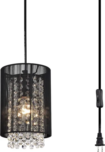 Miniatura 16 de Candelabro pequeño enchufable con 1 luz colgante, lámpara colgante de cristal rosa para dormitorio de niñas
