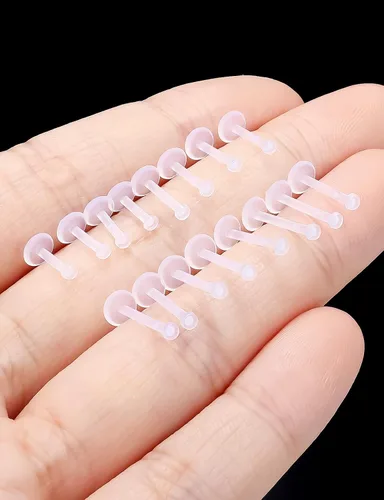 Miniatura 2 de Aretes transparentes de 16G con parte trasera plana para deportes, aretes de nariz de plástico de silicona, aretes de cartílago de tragus, caracola