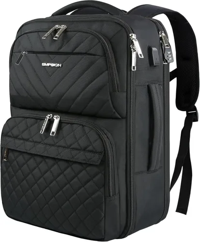 Miniatura 8 de EMPSIGN Mochila de viaje de mano para mujeres y hombres, mochila grande de 17 pulgadas para laptop con puerto USB, equipaje de mano aprobado por
