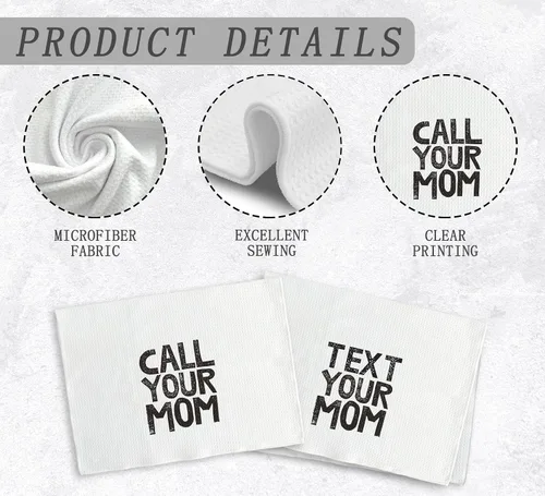 Miniatura 7 de Juego de 2 toallas de baño con texto en inglés "Call Your Mom" con texto en inglés "Call Your Mom", para dormitorio universitario, regalos de Blanco