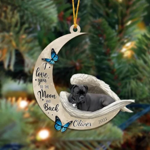Miniatura 79 de Adorno colgante personalizado de ángel durmiendo en la luna, perro sabueso afgano, nombre personalizado, acrílico impreso en 2D plano – cumpleaños
