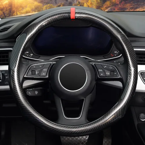 Miniatura 2 de ZHOL - Funda para volante de fibra de carbono, tamaño estándar universal de 37-38 cm, accesorios de moda y deporte para volante de coche para Negro