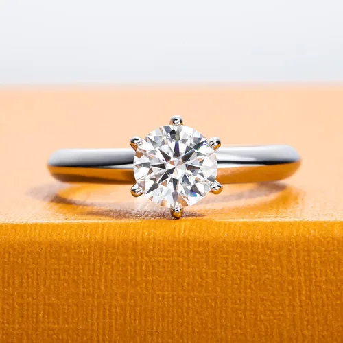 Miniatura 2 de Anillo de moissanita, 0.511.522.53 quilates redondo de corte brillante de moissanita, anillo de compromiso solitario de seis puntas, chapado en oro