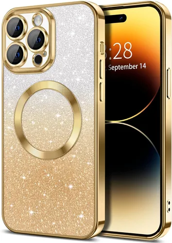 Miniatura 113 de Hython Funda para iPhone 13 Pro transparente con purpurina magnética [compatible con MagSafe] Protector completo de lente de cámara delgado
