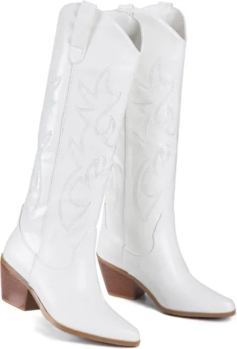 Miniatura 2 de Botas vaqueras para mujer, botas vaqueras bordadas hasta la rodilla para mujer, cómodas y modernas botas de pantorrilla ancha con punta puntiaguda
