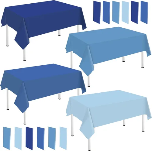 Whaline Mantel rectangular de plástico azul polvoriento, 12 piezas, 4 colores azules, impermeable, para invierno, cumpleaños, bodas, fiestas,