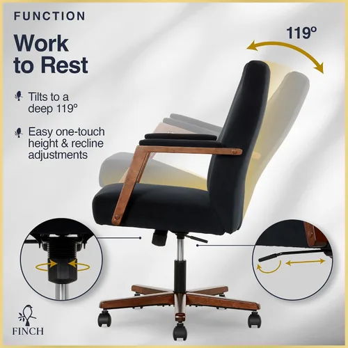 Miniatura 7 de Finch NEO ONE - Silla ejecutiva ergonómica giratoria de tela de terciopelo/madera, color negro (52304-BLK)