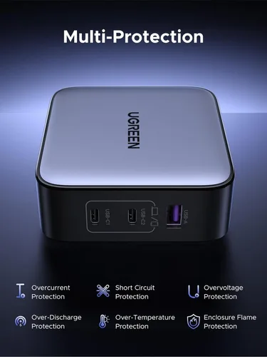 Miniatura 5 de UGREEN Adaptador de viaje USB C de 65 W, cargador rápido plegable con enchufes de EE. UU./Reino Unido/UE, adaptador de corriente internacional de 3
