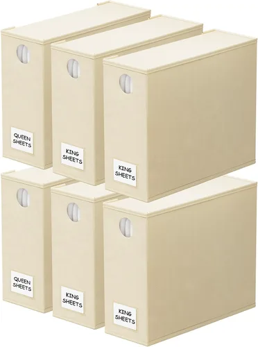 Miniatura 12 de SpaceAid Paquete de 4 organizadores de sábanas y almacenamiento, organizador de sábanas plegable para armario de lino, juego de sábanas con ventana
