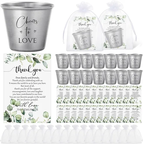 Miniatura 15 de Uiifan Juego de 50 Vasos de Chupito para Bodas, Favores a Granel para Invitados, Vasos de Chupito para Celebrar el Amor, Vasos de Chupito de Acero