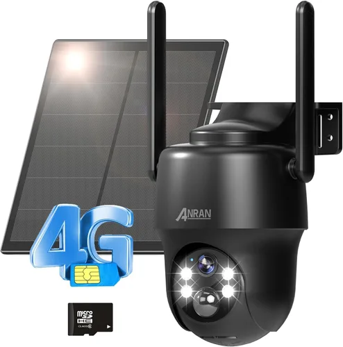ANRAN Cámara de seguridad solar celular 4G LTE inalámbrica para exteriores, sin WiFi 3MP con energía solar, cámara 2K, visión nocturna a color,