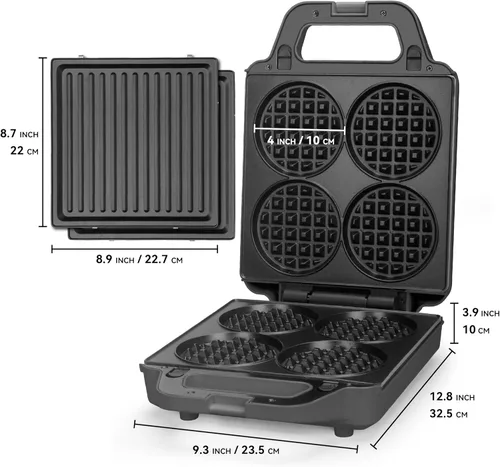 Miniatura 8 de SugarWhisk Mini Waflera 2 en 1 con Placas Extraíbles, Prensa Panini para Sándwiches, Prensa para Sándwiches, Waflera Eléctrica, Sandwichera