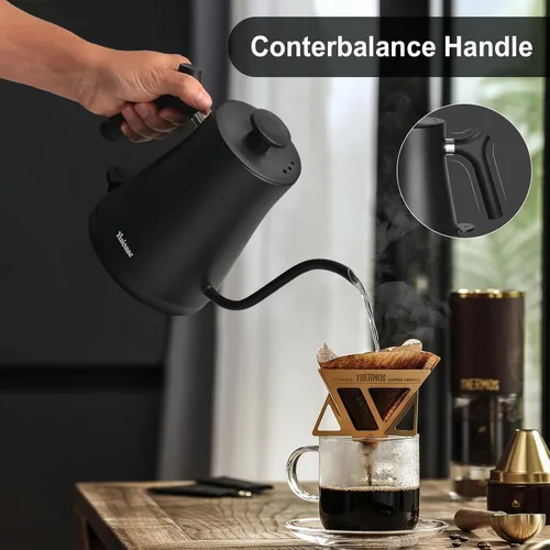Miniatura 7 de Hervidor Eléctrico de Cuello de Cisne, Hervidor de Café de Acero Inoxidable 304, Apagado Automático y Protección Anti-secado, Clásico para Preparar