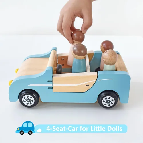 Miniatura 3 de PairPear Coche Familiar de Madera para Muñecas, Juguetes de Madera para Muebles de Casa de Muñecas, Juego de Accesorios, Vehículo de Juego