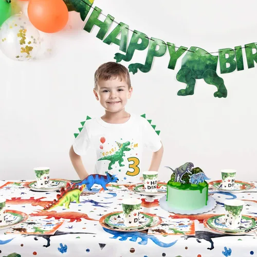 Miniatura 6 de WAWSAM Camiseta de cumpleaños para niño de 3 años, diseño de dinosaurio, de algodón, color blanco