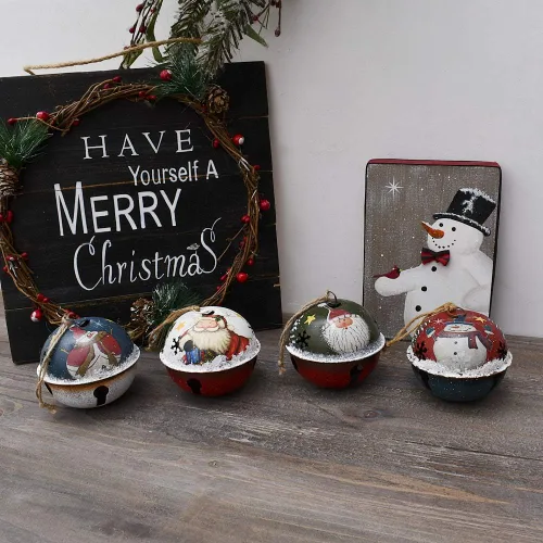 Miniatura 6 de Adorno para árbol de Navidad, de metal, rústico, cascabel, adorno colgante con muñeco de nieve, Papá Noel, campanas decorativas de trineo, Juego