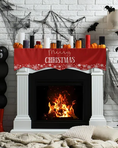 Miniatura 3 de Bufanda roja de gnomos de Navidad, decoración de chimenea para sala de estar, bolas de árbol de Navidad, copo de nieve de invierno, chimenea
