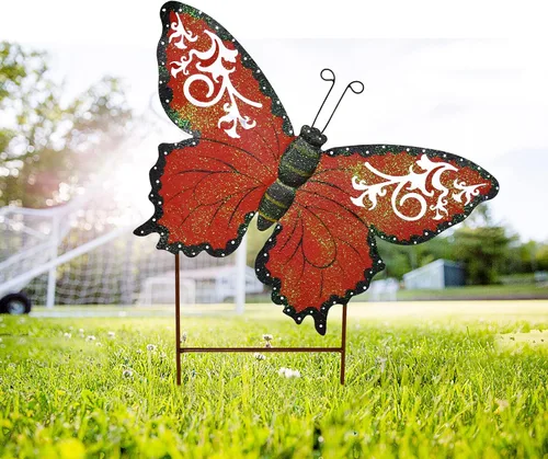 Miniatura 4 de Linfevisi Estacas de jardín de mariposa de metal, decoración de primavera, mariposas, patio, estaca, césped, decoración de jardín, decoración Rojo