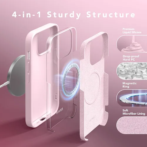 Miniatura 391 de GONEZ Funda de silicona para iPhone 15 Pro Max, compatible con Magsafe, protector de cámara + protector de pantalla, forro de microfibra suave