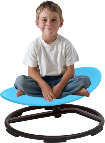 Silla giratoria sensorial para niños autistas, silla giratoria sensorial, juguete para sentarse y girar para equilibrio y coordinación, asiento Azul