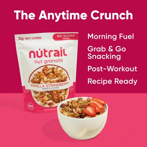 Miniatura 6 de NuTrail Cereal de granola de nuez, vainilla y fresa, sin azúcar añadido, keto, bajo en carbohidratos, sin gluten, sin granos, desayuno saludable, 8