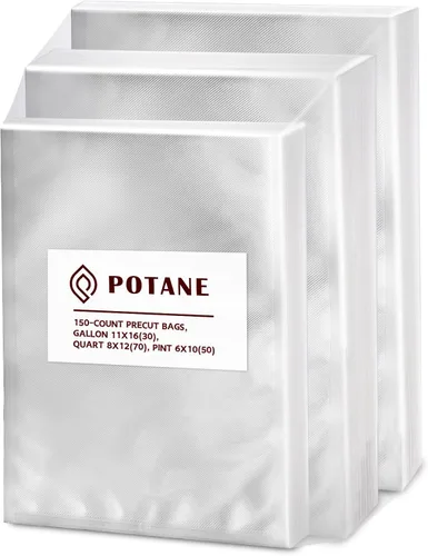 Potane Bolsas selladoras al vacío, precortadas de 150 galones 11x16, cuarto de galón 8x12, pinta 6x10, a prueba de olores, prevención de pinchazos y