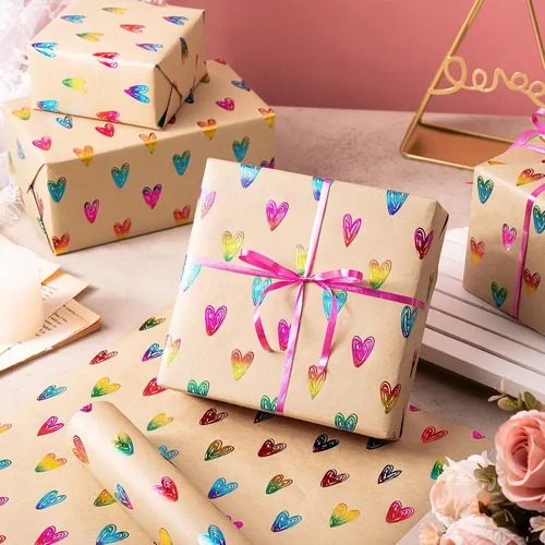 Miniatura 4 de RUSPEPA Rollo de papel de regalo de corazón para niñas, mini rollo, papel de estraza de papel de estraza con patrones de corazón dibujado a mano