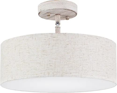 Luupyia Lámpara de techo colgante de tambor de 3 luces de 12.6 pulgadas, iluminación de techo colgante única vintage con pantalla de tambor de tela,