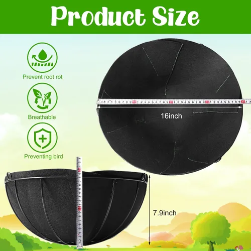 Miniatura 2 de Adnee 4 piezas de 16 pulgadas de tela para macetas de flores de fieltro, cesta colgante de fibra para jardín, maceta colgante de pared, maceta