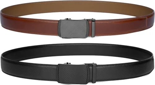 Miniatura 4 de Founders & C Cinturón para hombre, 2 unidades, vestido de cuero con trinquete con hebilla deslizante de 1 38 pulgadas en caja de regalo
