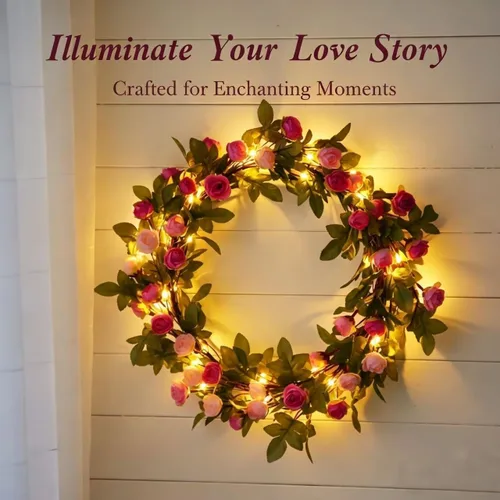 Miniatura 3 de Fielegen Guirnalda de 20 luces LED de flores de rosas, guirnalda de flores artificiales de 7.2 pies con luces de hadas para el día de San Valentín