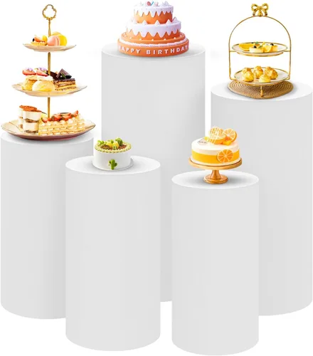 Miniatura 27 de SaitiMade Juego de 3 fundas para pedestal de cilindro beige, fundas de elastano para decoración de fiestas, bodas o eventos de cumpleaños, solo