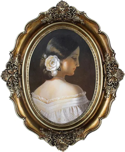 Marco de fotos ovalado antiguo de bronce de 5 x 7, marcos retro Art Deco, marcos de fotos dorados vintage para colgar en la mesa o en la pared,