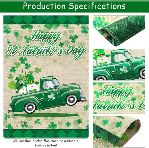 Miniatura 4 de 2 banderas de jardín del Día de San Patricio de 18 x 12 pulgadas, bandera de bienvenida del día de San Patricio, gnomo irlandés de trébol, bandera
