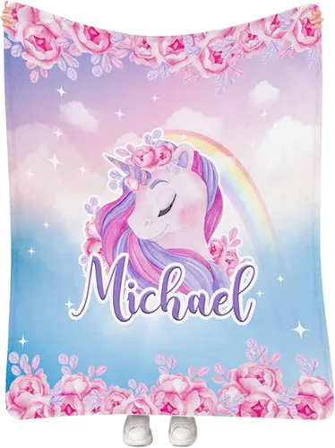Miniatura 24 de Manta personalizada para niñas con nombre, manta personalizada de perezoso y mariposa, manta de forro polar suave para recién nacidos, baby shower
