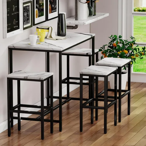 Miniatura 2 de Yongchuang Juego de mesa de bar de 5 piezas, juego de mesa de bar de cocina y sillas de 4 piezas, mesa moderna de metal de altura de mostrador
